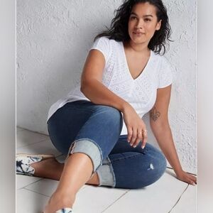 Torrid White Eyelet V-Neck Blouse